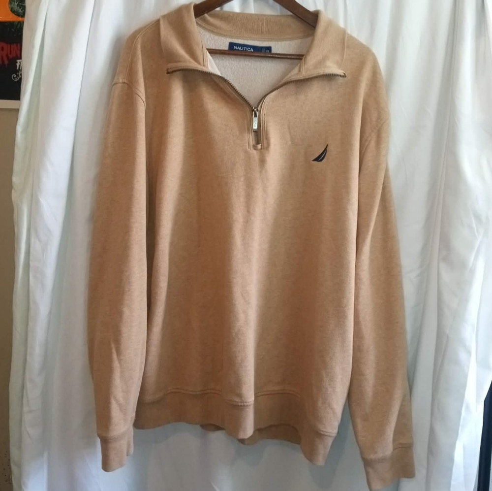 Nautica XXL Men’s Beige/Tan Quarter-Zip Pullover Sweater Neutral Casual Office